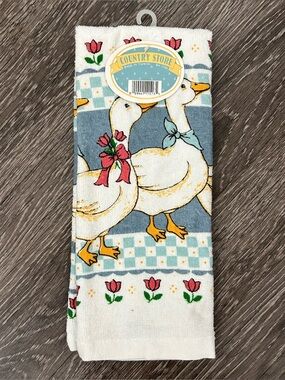 VTG Country Store Goose Geese Dish Towel 90s Cottagecore Ducks Bows Tulips NWT